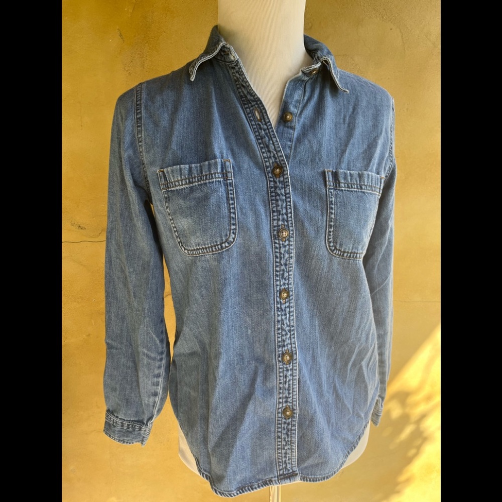 Ann Taylor Womens Long Sleeve Denim Shirt Sz S 100% Cotton